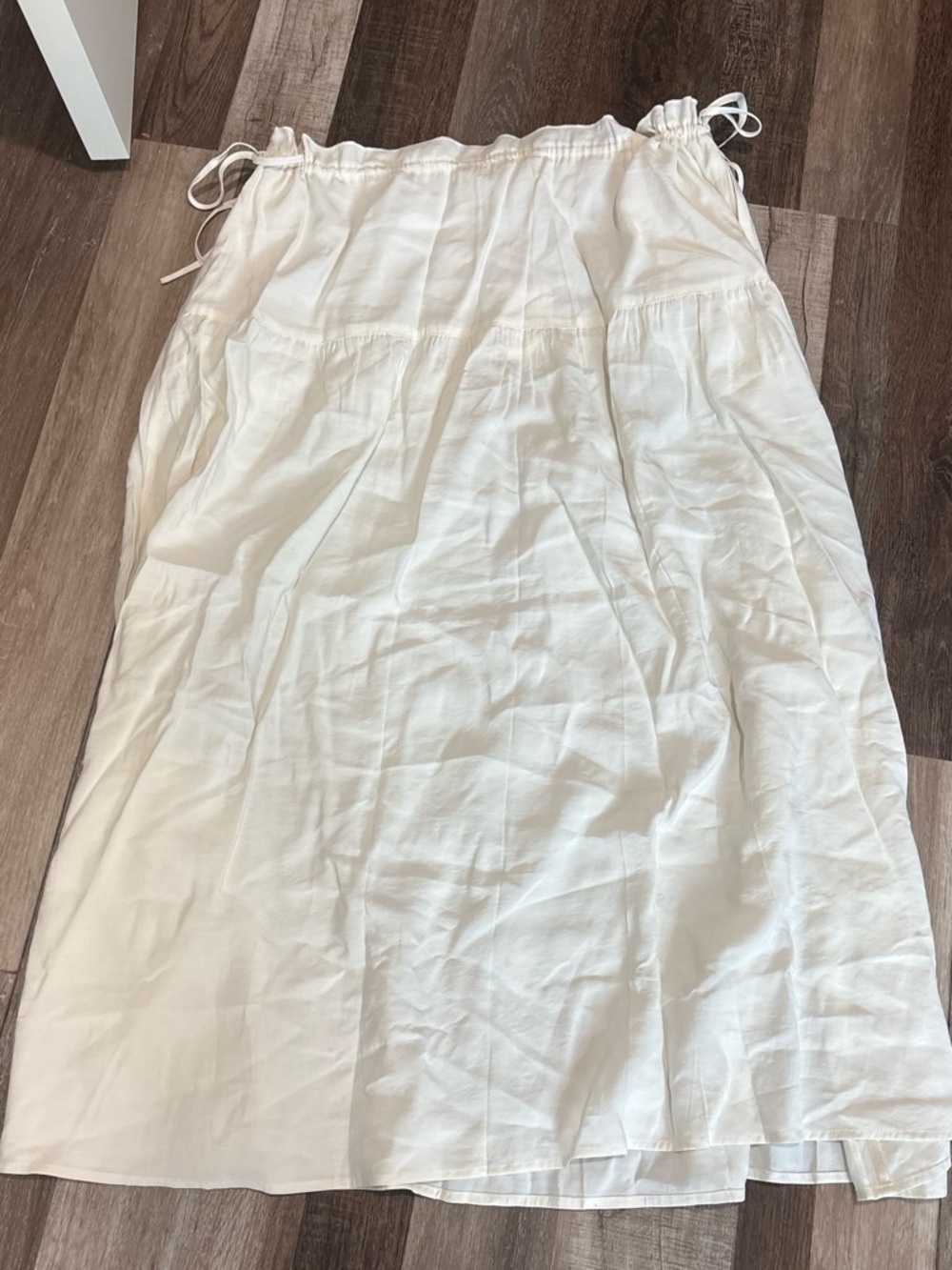 Lightweight White Drawstring Maxi Skirt